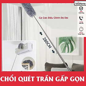Chổi Lông Quét Trần Nhà Quét Bụi Mạng Nhện Trên Cao Uấn Dẻo Đồ Dài Co Giãn Lên Đến 2,8m Cán Inox Xoay 360