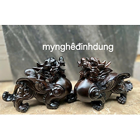 Mua Cặp tỳ hưu phong thủy cầu tài lộc bằng gỗ mun hoa 12x20x8cm