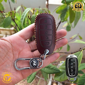 Bao da chìa khóa HYUNDAI CUSTIN 2023, Da bò nguyên tấm, bảo hành da 2 năm - nâu cafe