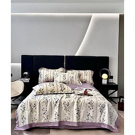 Bộ Chăn Ga Gối Lụa Thái 4 Món ( 1 ga + 2 vỏ gối đầu + 1 chăn chần bông, tặng kèm 1 vỏ gối ôm ) Mềm mịn mát lạnh như kem