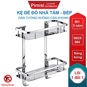 Kệ nhà tắm để đồ gắn tường phẳng thẳng hay để góc không cần khoan Pimisi inox 304 hình chữ nhật đựng đồ trong phòng tắm hoặc kệ nhà bếp 1 - 2 tầng thông minh dán tường bằng keo siêu chắc hoặc khoan đinh vít | Hàng chính hãng