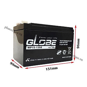 Bình Ắc Quy Khô Globe WP15-12SE 12V15AH, dùng cho loa kéo, bình phun thuốc, ups, xe đạp điện