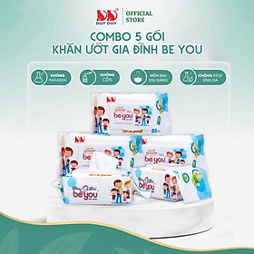 Combo 5 Gói Khăn ướt đa năng Be You vải không dệt rayon loại 1 80 miếng (13.5x20cm) không hóa chất