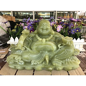 Mua Tượng Phật Di Lặc ngồi tựa bao tiền cầm thỏi vàng phong thủy đá ngọc onyx
