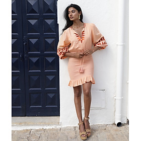 Đầm Boho Thêu Cotton Cao Cấp Luna Llena