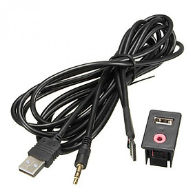 USB AUX Adapter Socket 3.5mm Jack Car Dashboard Mounted Extension Cable