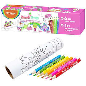 Hộp 6 Bút Chì Màu Kèm Cuộn Giấy Vẽ 14 x 76 cm - Keyroad KR972714
