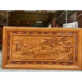 Tranh treo tường trạm khắc mã đáo thành công bằng gỗ gõ đỏ kt 67×127×4cm