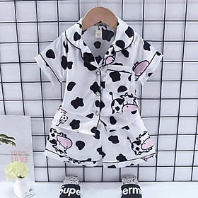 Bộ pijama chất lụa thái hình bò sữa cho bé