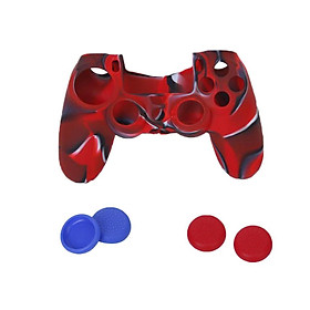 Silicone Cover Case Protector W/ 4pcs JoyStick Caps For PS4 Controllers