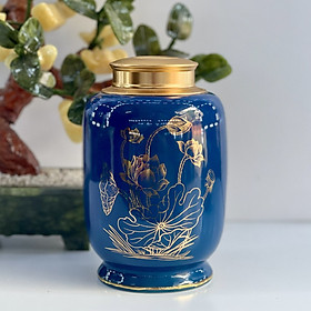 Hũ Đựng Trà, lọ đựng chè gốm sứ Bát Tràng cao cấp họa tiết vẽ vàng 18k