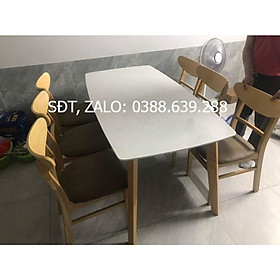 Bộ bàn ăn mango mặt đá 1m6 + 6 ghế màu tự nhiên  Thương hiệu Nội Thất Bình Long