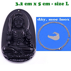 Mặt Phật Bất động minh vương đá thạch anh đen 3.6 cm kèm dây chuyền inox - mặt dây chuyền size M, Mặt Phật bản mệnh