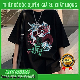 Áo thun tay lỡ nam nữ form rộng Unisex anime Tanjiro - Nezuko Kimetsu No Yaiba Demon Slayer màu đen độc đẹp