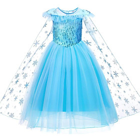 DONGSHOP HOT Váy công chúa Elsa Nữ hoàng băng giá Elsa cô gái dài tay áo đầm con Elsa mùa xuân mùa thu váy mùa hè