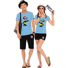 Bộ Áo Thun Đôi Nam Nữ Gấu Anh Gấu Em Màu Xanh Biển - M