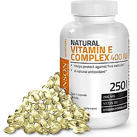 Natural Vitamin E Complex Supplement 400 I.U. (80% D-Alpha Tocopherol), Natural Antioxidant Helps Protects Against Free Radicals, 250 Softgels