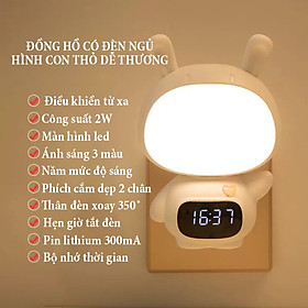 Mua Đồng hồ xem giờ có đèn ngủ hình con thỏ dễ thương ánh sáng 3 màu  tăng giảm điều chỉnh độ sáng 5 cấp độ  pin sạc lithium 300mA