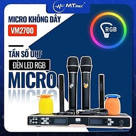 Micro Karaoke VM2700 UHF Siêu Độc Đáo Với Đèn LED RGB và Micro Hát Nhẹ, Hút Tiếng, Chống Hú Rít hàng chính hãng 