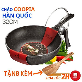 Mua Chảo Chống Dính Vân Đá Sâu Lòng Coopia Hàn Quốc 32Cm Dùng Cho Mọi Loại Bếp - Tặng Kèm Thìa Gỗ  Vung Kính