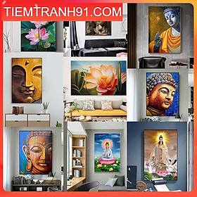 Tranh Phật treo tường, những mẫu tranh Phật & hoa sen đẹp, thanh tịnh - tặng kèm đinh treo - TIỆM TRANH 91