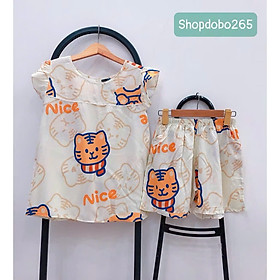 Đồ bộ nữ,đồ ngủ mặc nhà đùi vải lanh mềm,mát BN 158 tay cánh tiên phối viền họa tiết dễ thương size 45-70kg