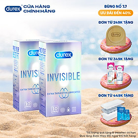 Combo 2 bao cao su Durex Invisible Extra Thin Extra Lubricated Hộp 10 Bao - 2 hộp 20 bao