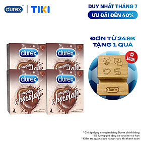 Bộ 4 Bao Cao Su Durex Naughty Chocolate - Hộp 3 bao