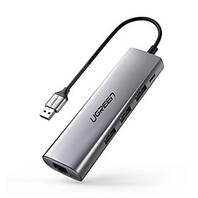 Ugreen UG60812CM266TK 20CM màu xám Hub usb 3.0 ra 3 cổng + RJ45 Gigabit Ethernet nguồn micro usb - HÀNG CHÍNH HÃNG