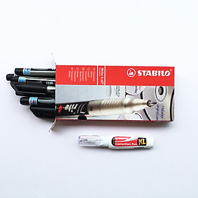 Hộp 10 Bút kỹ thuật STABILO Write-4-all PERMANENT F 0.7mm + Bút xóa STABILO CPS88 (AP156F/10+)