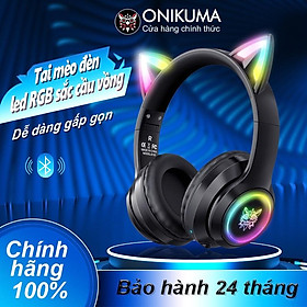 Mua Tai nghe chơi game không dây Bluetooth tai mèo ONIKUMA B90 Đen với micrô có thể thu vào đèn RGB  Hàng chính hãng 