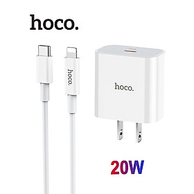 Bộ Sạc Nhanh PD 20W Cho iPhone, iPad Hoco C76 Plus - Chuẩn Type-C To IP - Hàng Chính Hãng