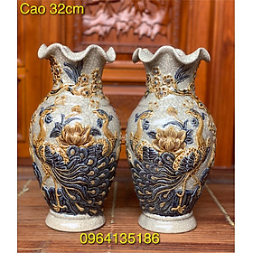Mua Đôi lọ lục bình thờ men rạn đắp công đào nổi h32cm gốm sứ Bát Tràng