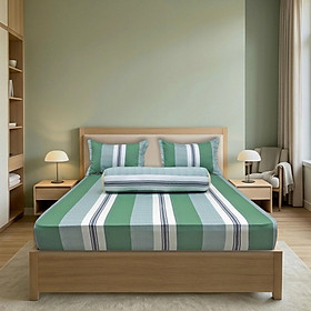 Bộ drap gối Hometex cotton in hoa văn