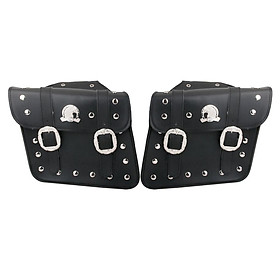 2x Motorcycle Chopper Waterproof PU Leather Chrome Studs Pannier Saddle Bags