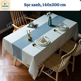 Mua Khăn Trải Bàn Vải Lanh Cotton Sọc Giữa Bàn Thêu Nổi 3 Chiều