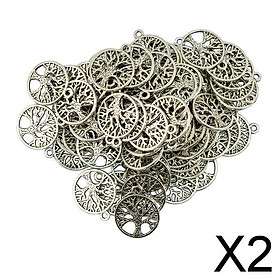 2x100 Pieces Antique Silver Round Tree of Life Jewelry DIY Charms Connectors