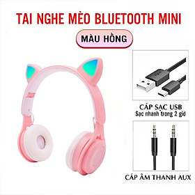 Tai Nghe Chụp Tai Bluetooth 5.0 Không Dây Hình Tai Mèo Phát Sáng Headphone