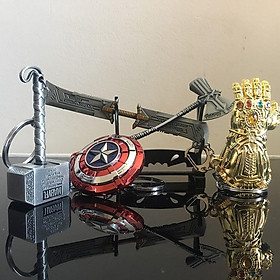 Combo Bộ 5 Móc Khóa Avengers Endgame Gồm Búa Thor, Khiên Captain, Gang Tay Thanos,Búa Riu Thor, Đại Dao Thanos