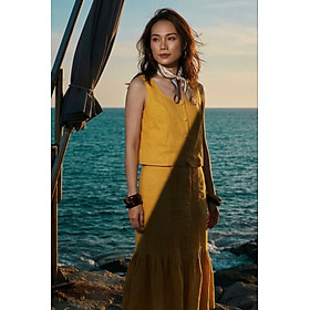 Áo Croptop Linen Vàng Tràng An TOP229 thời trang thiết kế Hity