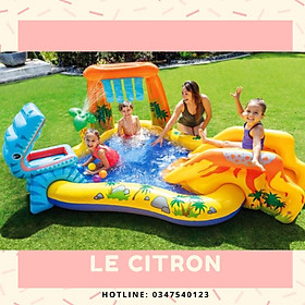 Mua bể bơi trẻ em phao bể bơi cầu trượt cho bé mẫu khủng long núi lửa phun nước
