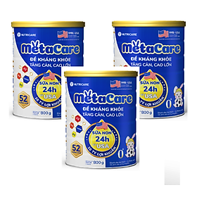 Combo 3 lon Sữa bột Nutricare MetaCare 0+ lon 800g - Đề kháng khoẻ, Tăng cân, Cao lớn