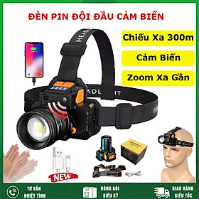 Mua Đèn pin đội đầu 1 bóng cảm biến vẫy tay siêu sáng chiếu xa 300m  chip Led L9 chống thấm nước  đèn đeo trán Zoom xa gần