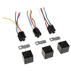 3Pcs DC 12V Car SPDT Automotive Relay 5 Pin 5 Wires with Harness Socket 40A
