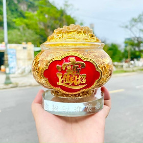 Mua Hũ Tiền  Bát Tụ Bảo Lá Vàng Phong Thuỷ Chiêu Tài Lộc - cao 12.5cm