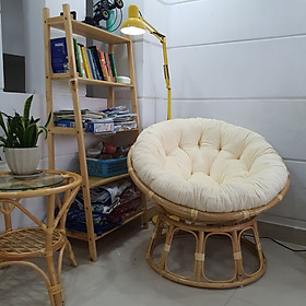 Ghế thư giãn papasan ( nệm nhung màu Kem)