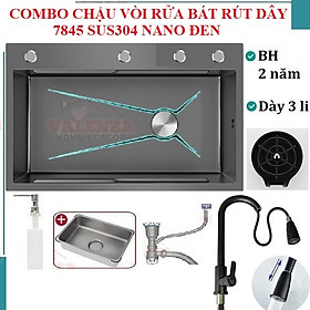 Mua Chậu rửa bát inox304 chống xước 7845 nano đen dày 3li  vòi rửa bát nóng lạnh rút dây nano  bộ xả  khay inox  xịt ly cốc  bình rửa bát