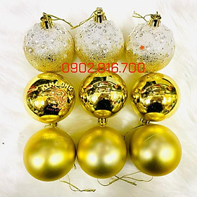 Set 9 trái châu gồm 3 loại châu đính kim tuyến kim sa và bóng và mờ vàng bạc đỏ phụ kiện trang trí noel ngày Giáng sinh