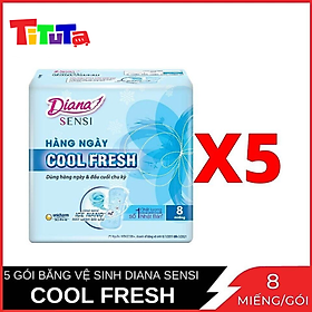 COMBO 5 Gói Băng Vệ Sinh Diana Sensi Hằng Ngày Cool Fresh 8 Miếng x5
