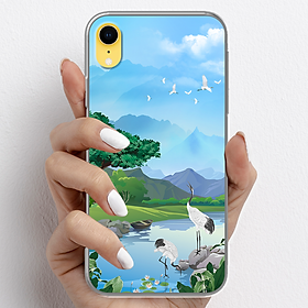 Ốp lưng cho iPhone X, iPhone XR nhựa TPU mẫu Núi và chim hạc